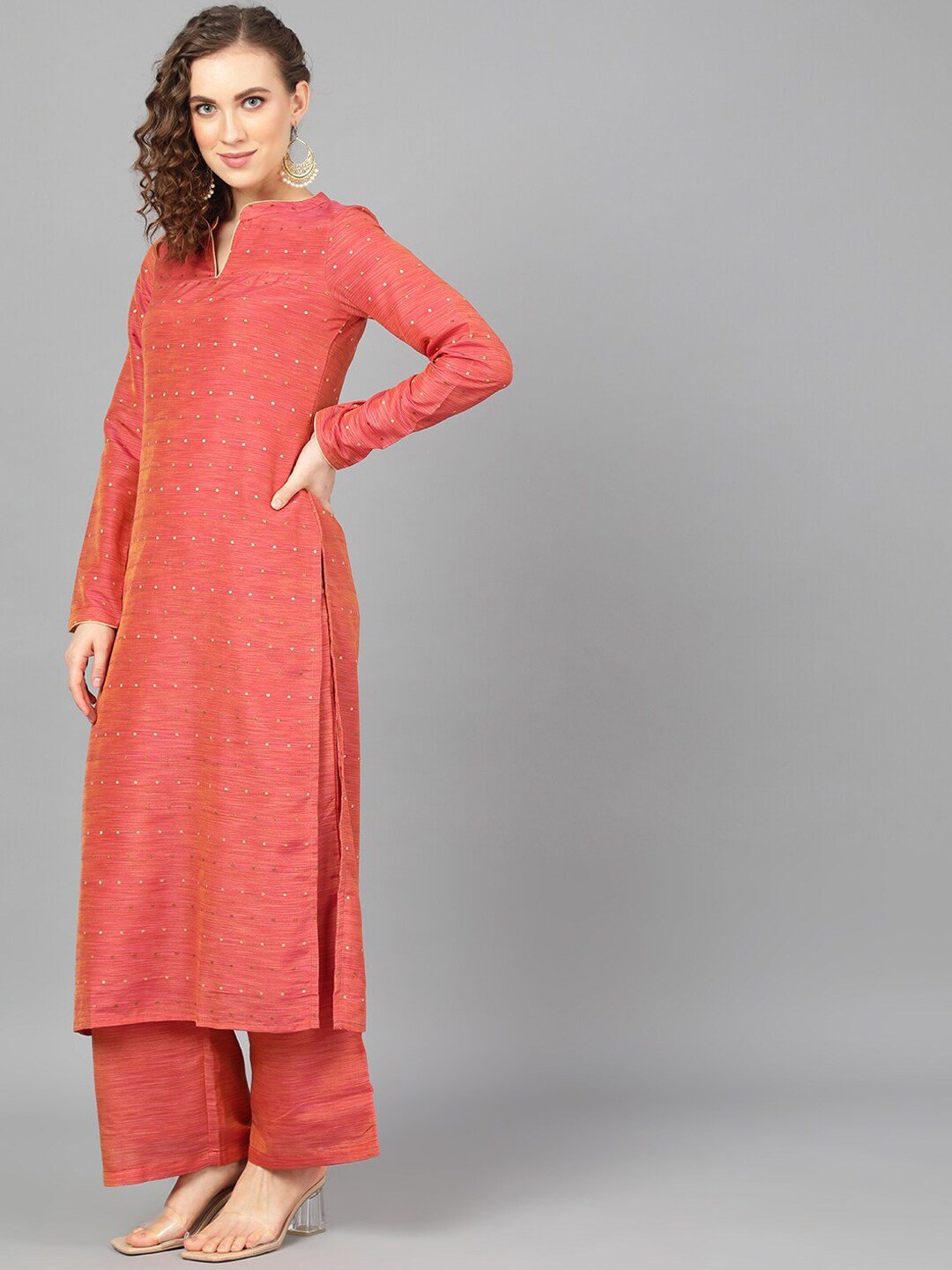 Women's  Rust Brown Embellished Straight Kurta