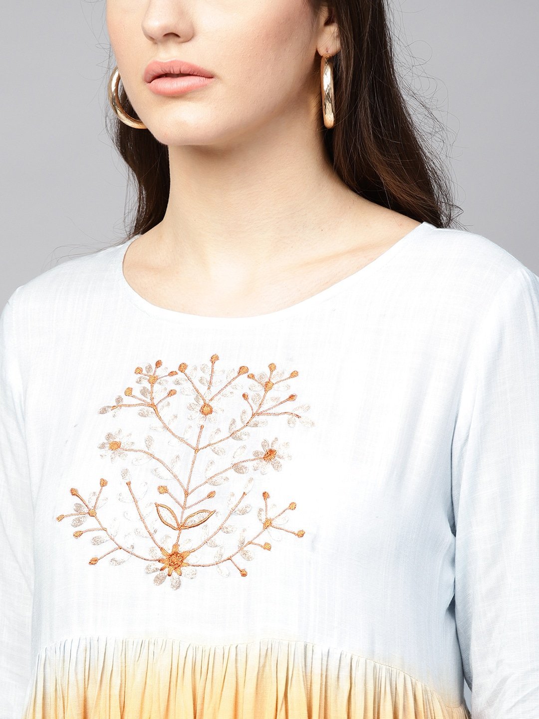 Women's  Orange & Blue Dyed A-Line Kurta