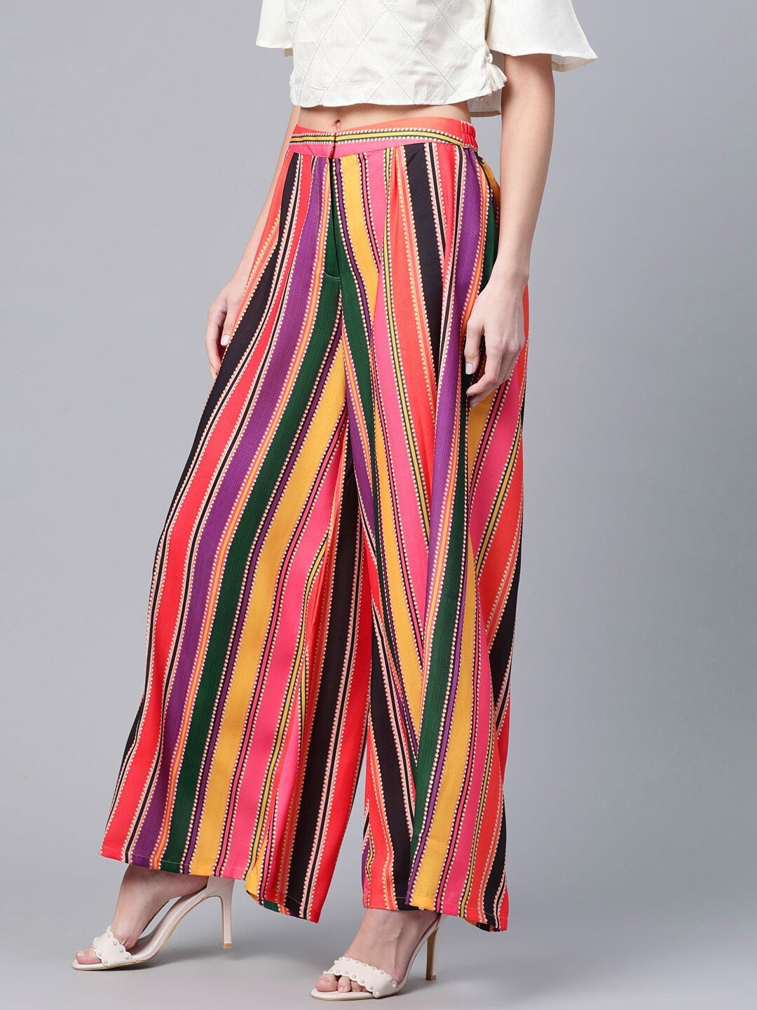 Women's  Multicoloured Striped Flared Palazzos