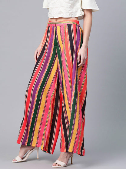 Women's  Multicoloured Striped Flared Palazzos