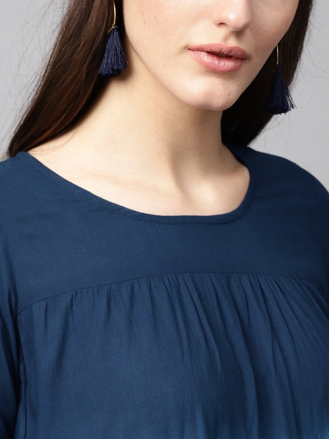 Women's  Navy Blue & Green Ombre Dyed Tiered Anarkali Kurta
