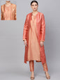 Women's  Pink & Golden Self Design Reversible Longline Open Front Jacket