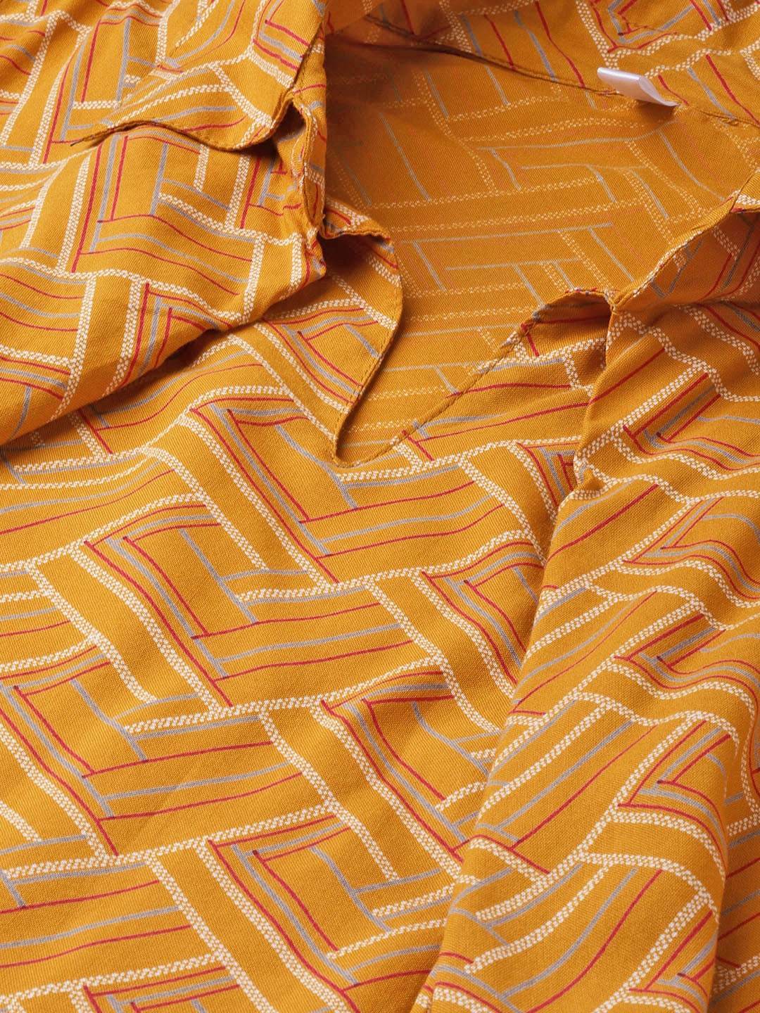 Women's  Mustard Yellow Printed Maternity Shirt Dress
