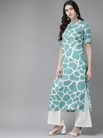 Women's  Blue & White Giraffe Print Straight Kurta