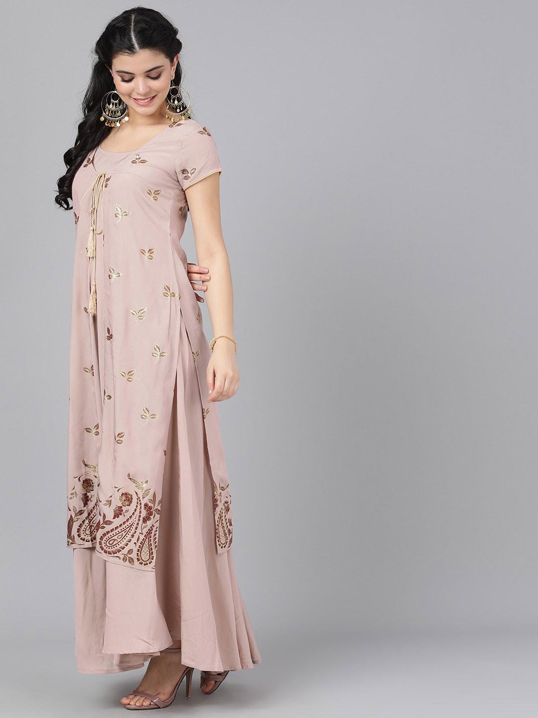 Women's  Nude-Coloured Printed Empire Dress