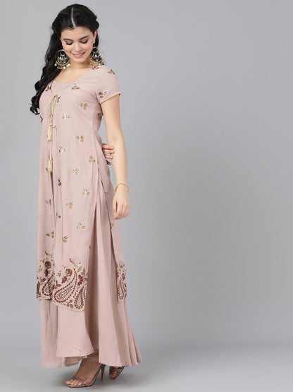 Women's  Nude-Coloured Printed Empire Dress