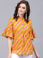 Women's Mustard Yellow & Green Leheriya Print Tunic