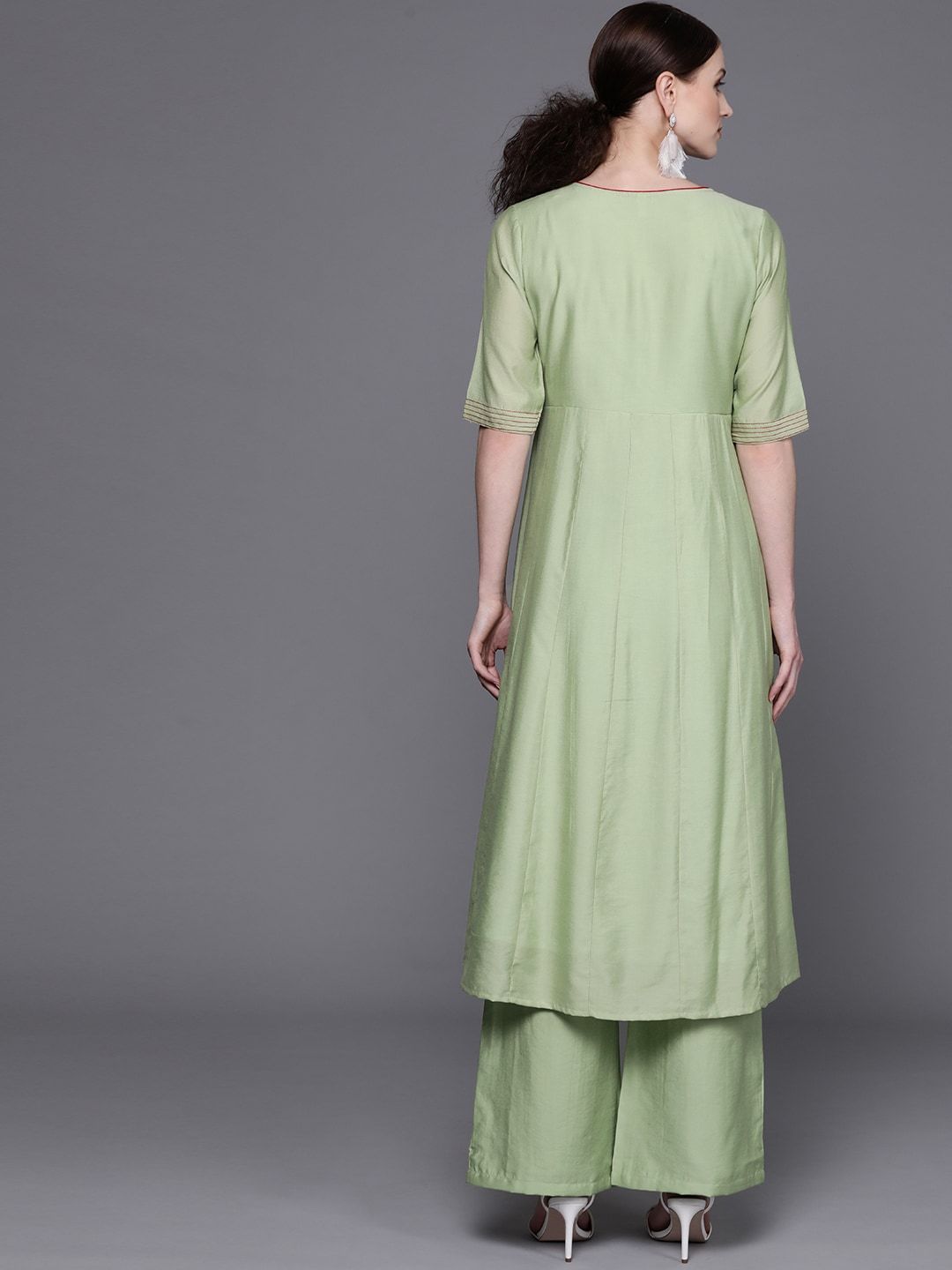 Women's  Green & Red Quirky Yoke Design Anarkali Kurta