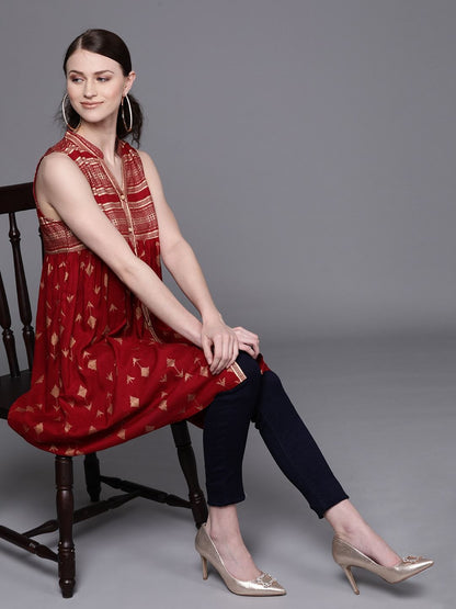 Couture Women's 's Maroon & Golden Printed Tunic