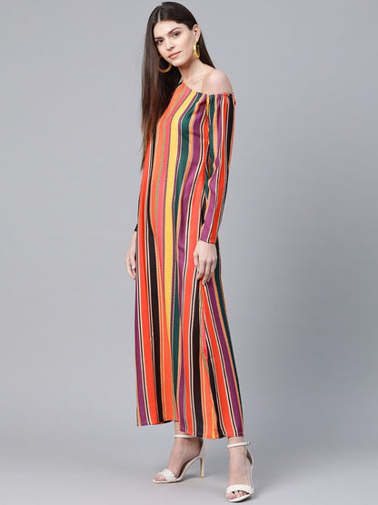 Women's  Pink Candy Striped Maxi Dress