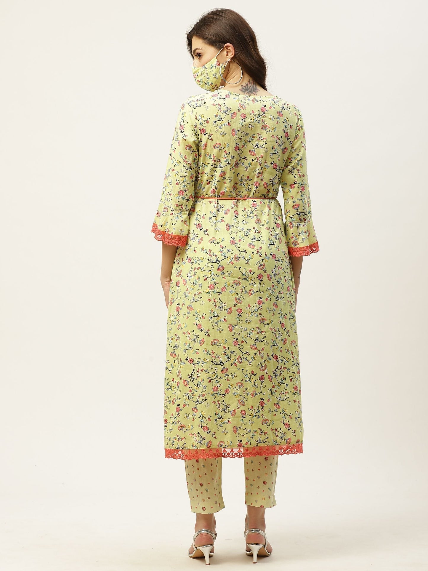 Women's Kurta Pant Set with Printed Jacket
