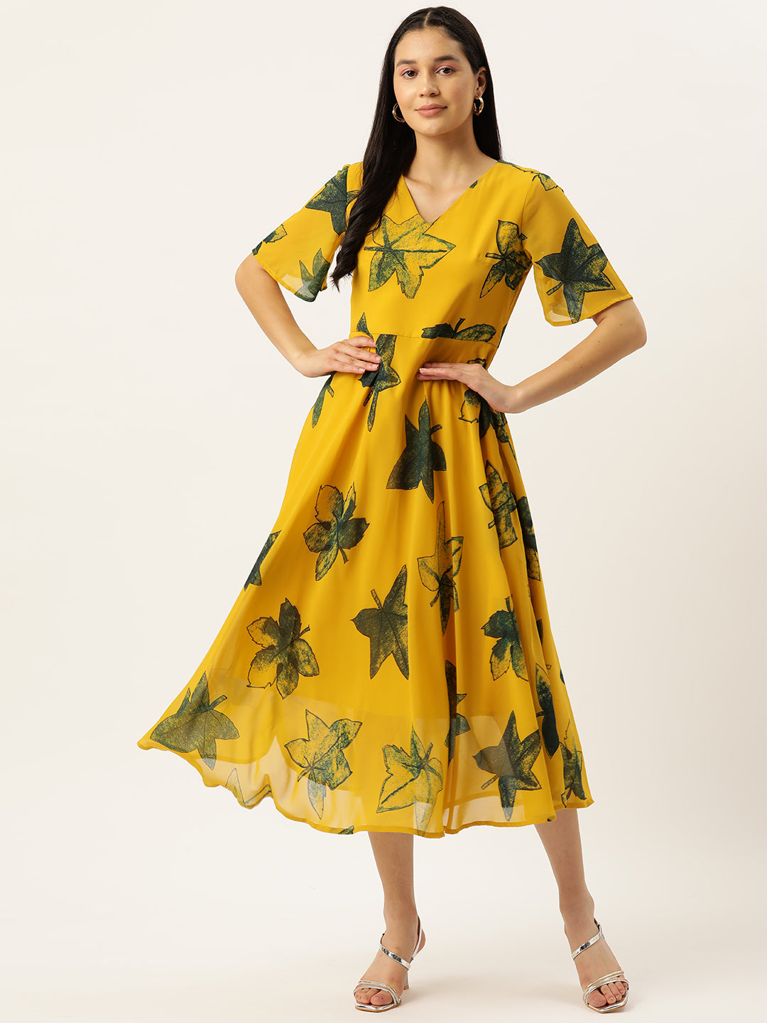 Women's V-Neck Ethnic Dress Yellow Dress