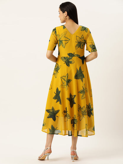 Women's V-Neck Ethnic Dress Yellow Dress
