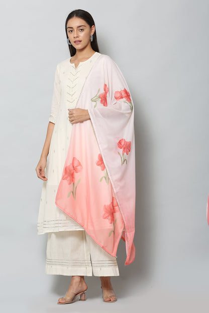 Women's Pink Color Art Muslin  Digital Printed Dupatta