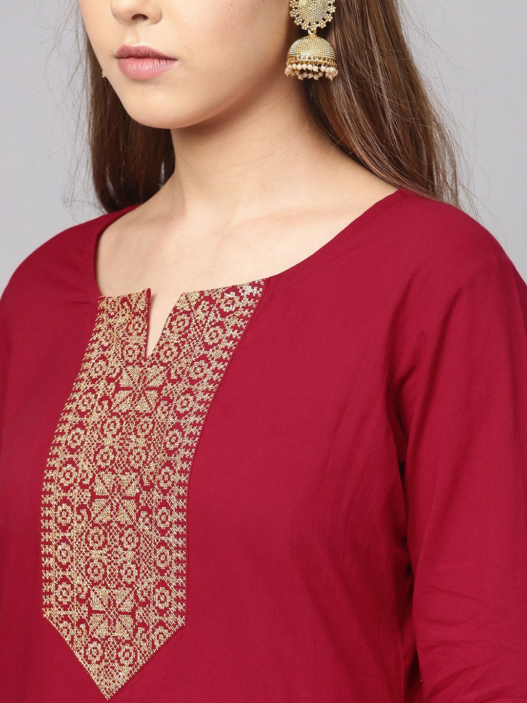 Women's Maroon Yoke Design Straight Kurta