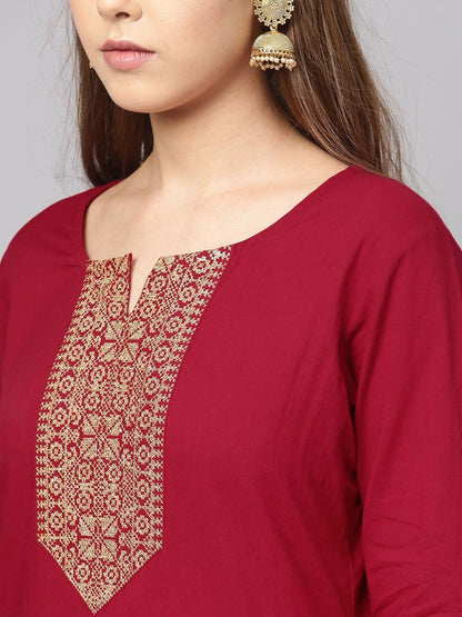 Women's Maroon Yoke Design Straight Kurta