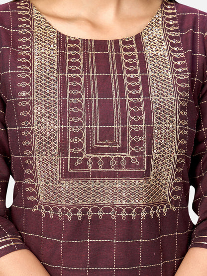 Women's Purple Cotton Kurta With  Pant & Dupatta By Vbyuz (3