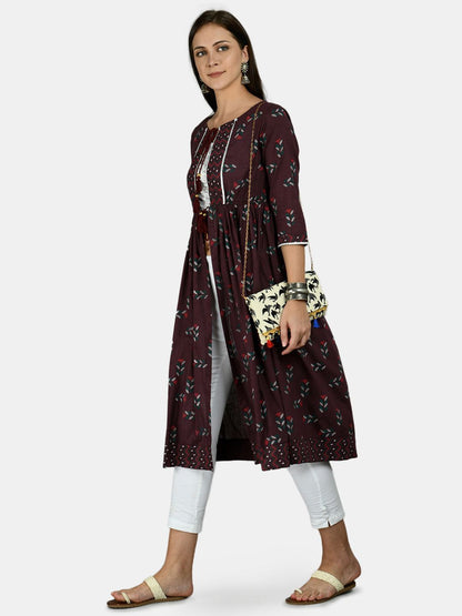 Women's Black Cotton Printed 3/4 Sleeve Round Neck Casual Shrug