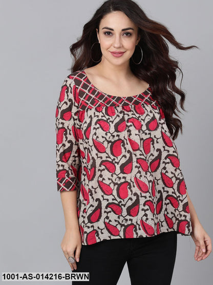 Women's Brown & Pink Printed Tunic