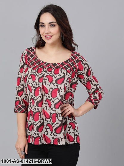 Women's Brown & Pink Printed Tunic