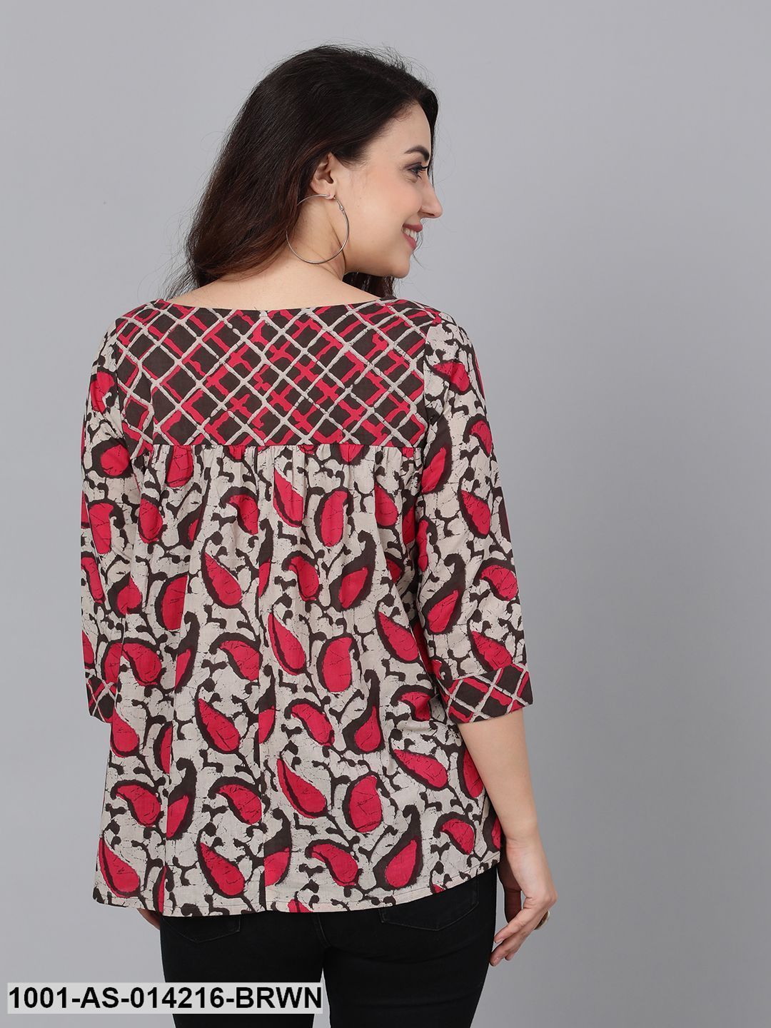 Women's Brown & Pink Printed Tunic
