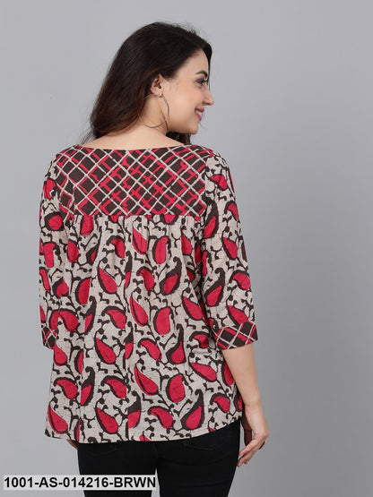 Women's Brown & Pink Printed Tunic