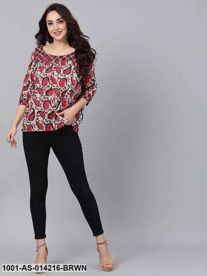 Women's Brown & Pink Printed Tunic