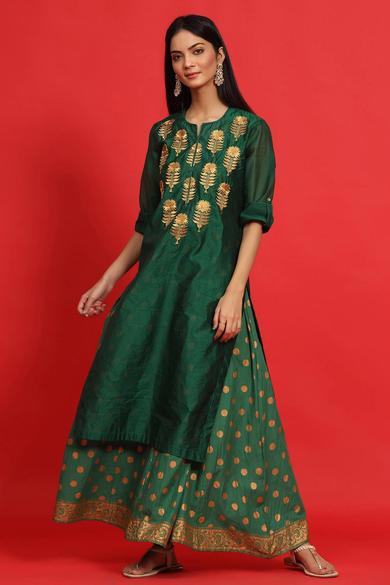 Emeraldgreen Chanderi Embroidered 2 Piece Kurta Dress