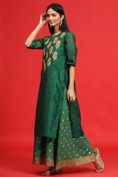 Emeraldgreen Chanderi Embroidered 2 Piece Kurta Dress