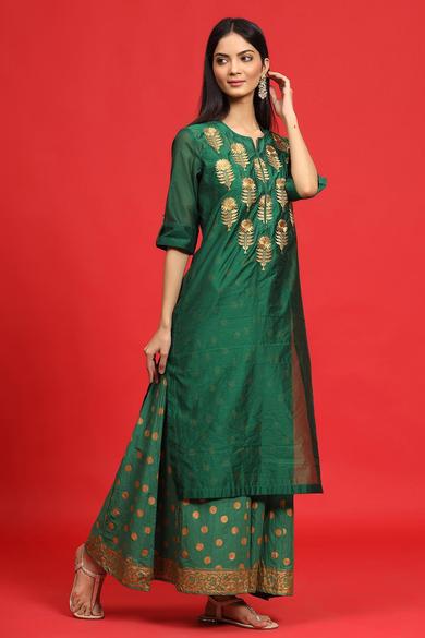 Emeraldgreen Chanderi Embroidered 2 Piece Kurta Dress