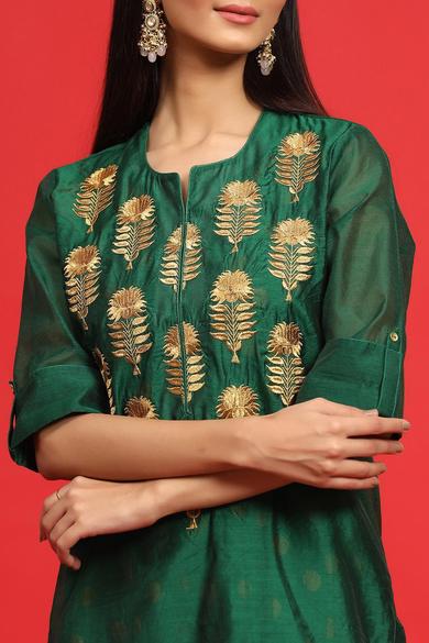 Emeraldgreen Chanderi Embroidered 2 Piece Kurta Dress
