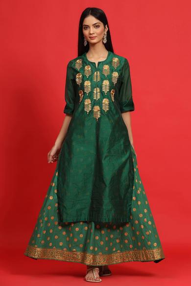 Emeraldgreen Chanderi Embroidered 2 Piece Kurta Dress
