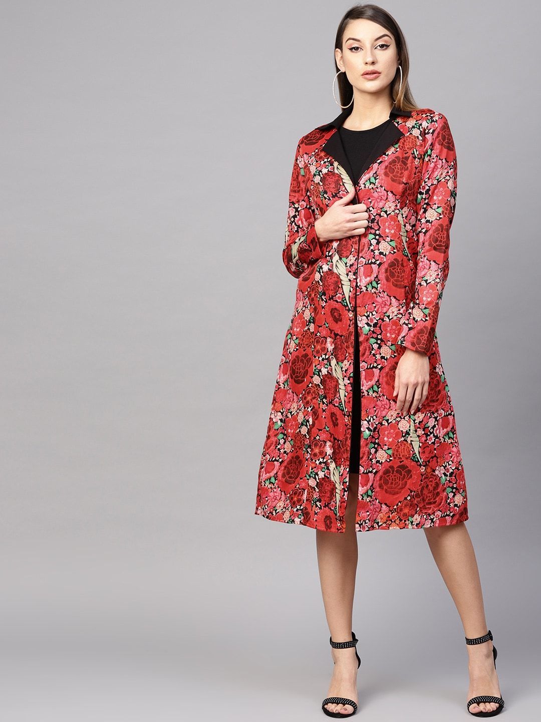 Women's  Red & Green Printed Ethnic Jacket