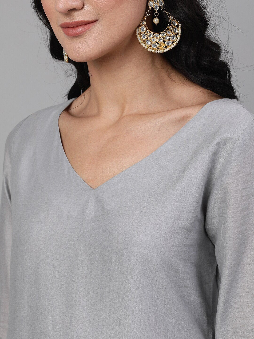 Women's  Grey Solid Kurta with Palazzos & Dupatta