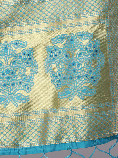 Women's Turquoise Blue Zari Worked Dupatta