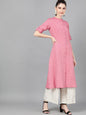 Women's  Pink Woven Design A-Line Kurta
