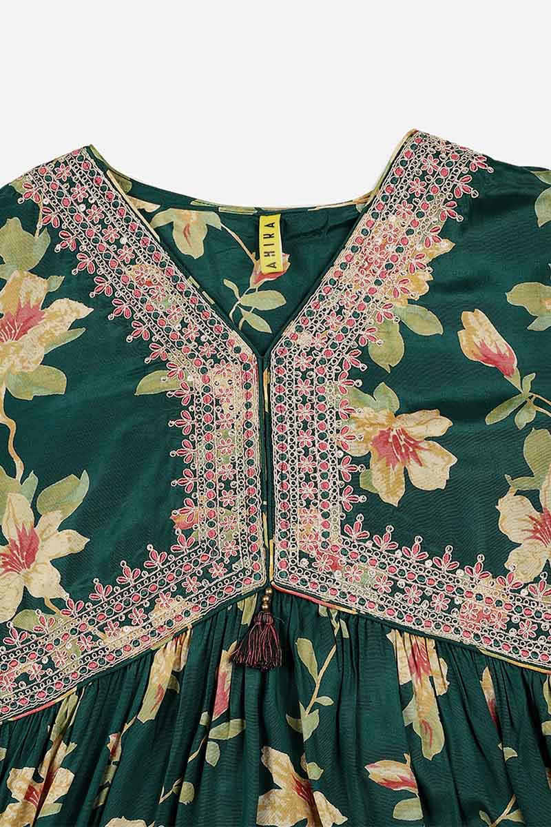Women's Chanderi Silk Floral Printed Kurta With Pant