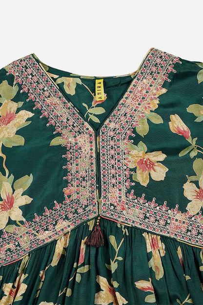 Women's Chanderi Silk Floral Printed Kurta With Pant