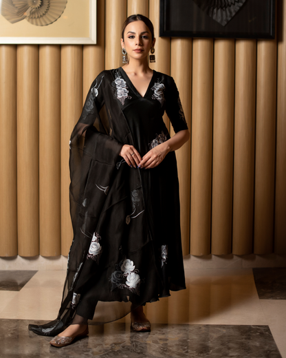Women's Leather Black Handpainted Suit Set