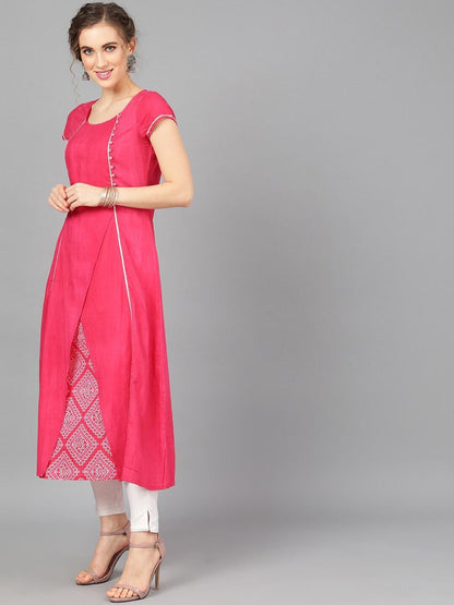Women's  Magenta Printed A-Line Kurta