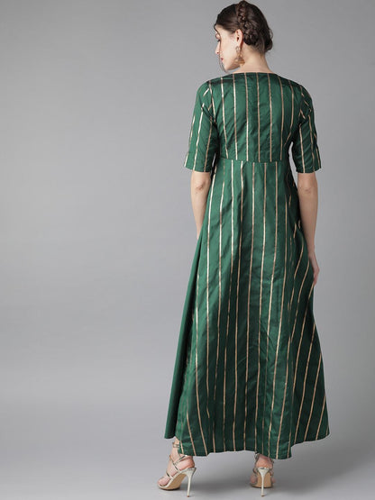 Women's  Green & Golden Striped Wrap Maxi Dress