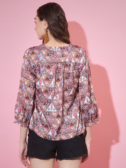 Women's Multi Printed V-Neck Top