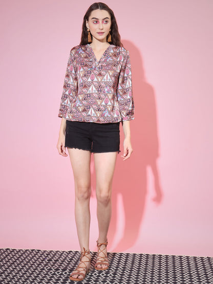 Women's Multi Printed V-Neck Top