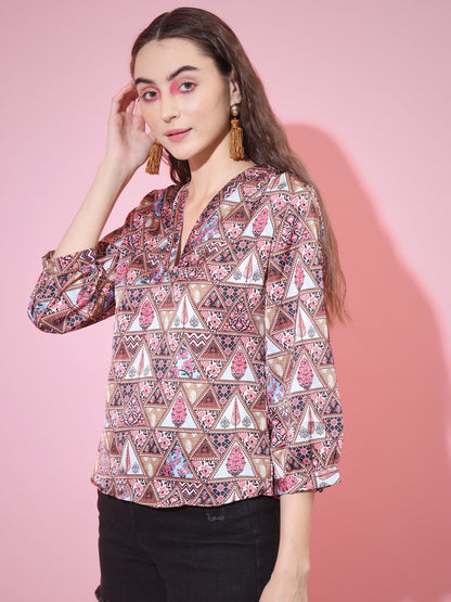 Women's Multi Printed V-Neck Top