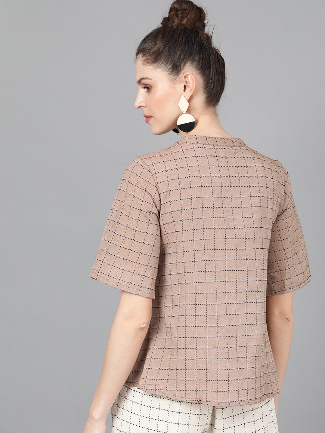 Women's  Brown & Black Checked Top