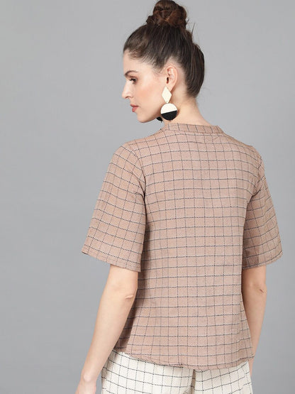 Women's  Brown & Black Checked Top