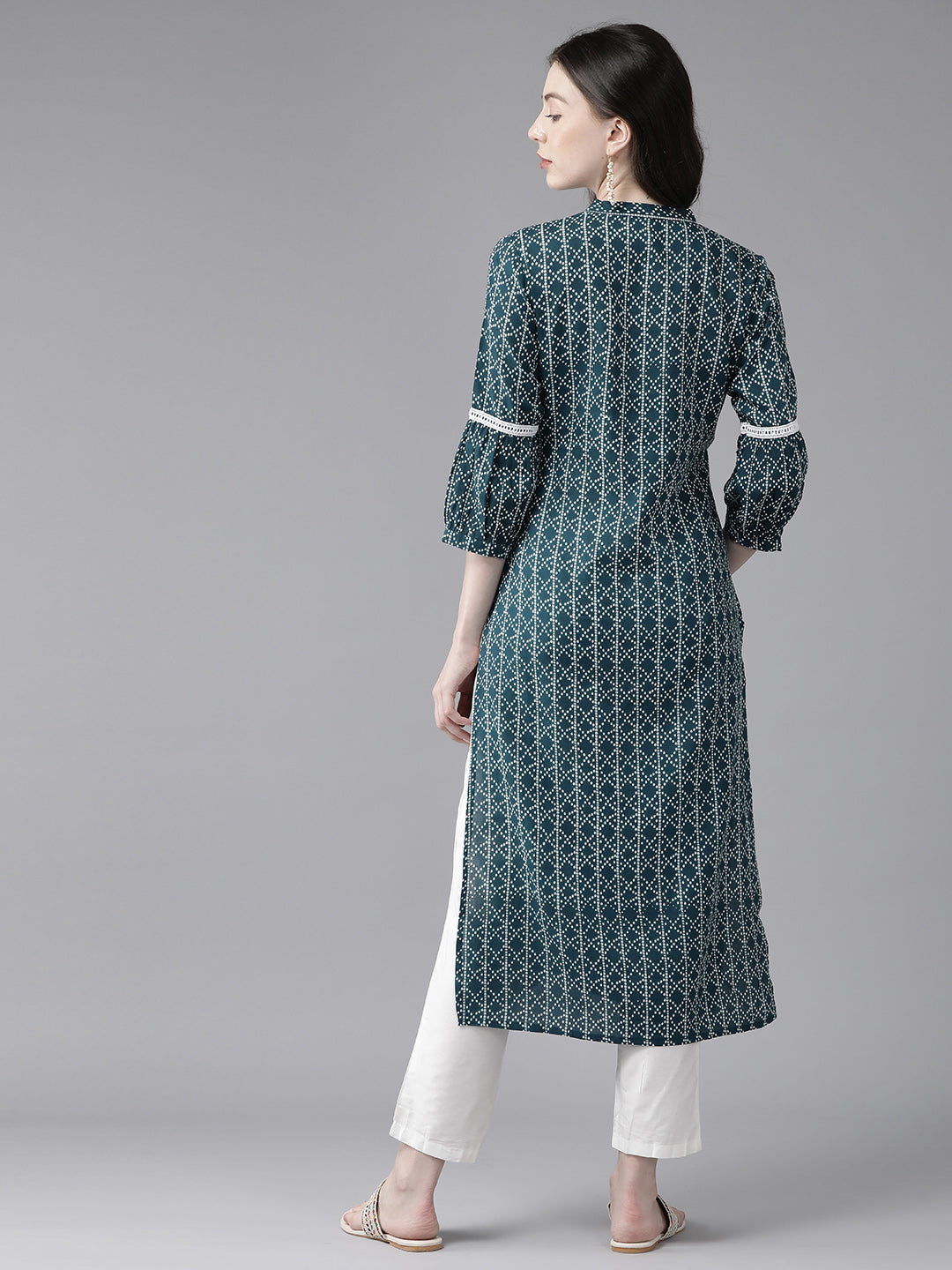 Women's Teal Blue Printed Straight Kurta