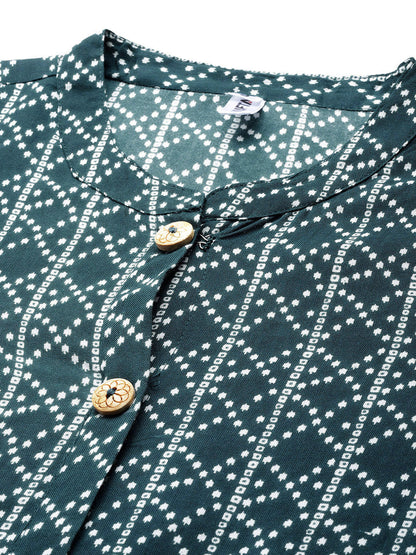 Women's Teal Blue Printed Straight Kurta