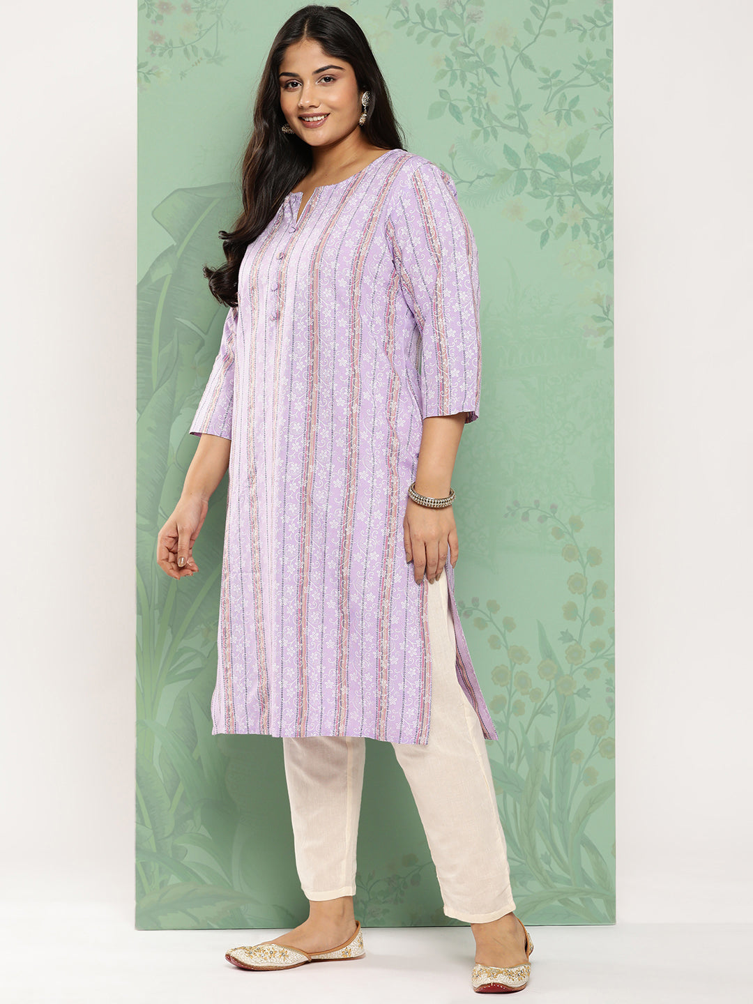 Women's Lavender Floral Straight Kurta