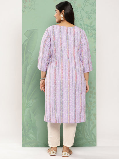 Women's Lavender Floral Straight Kurta